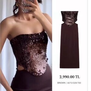 Zara Strapless Brown Sequin Dress